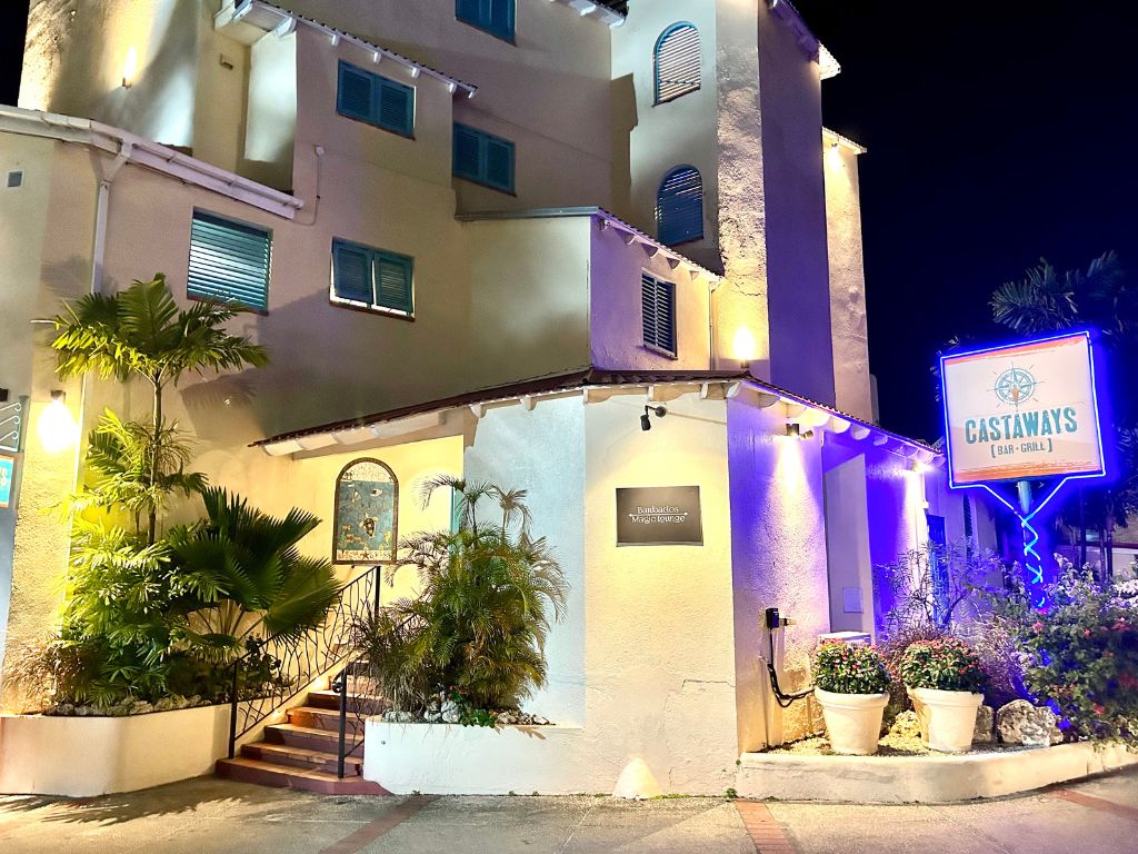 An outside view of Castaways in St. Lawrence Gap, one of the best restaurants in Barbados