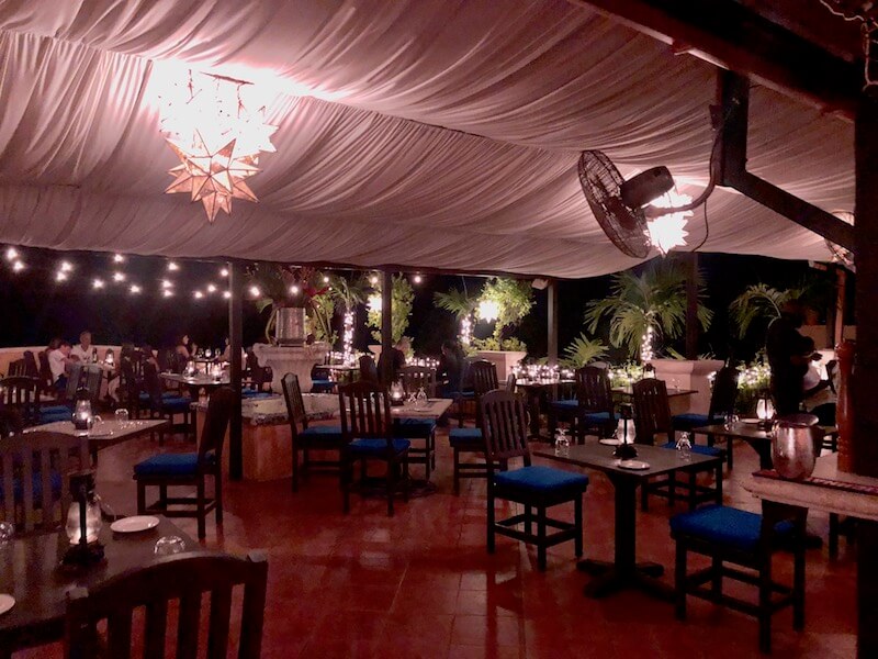 Twinkle Lights over Cafe Luna, one of the best places to eat in Barbados for a special occasion