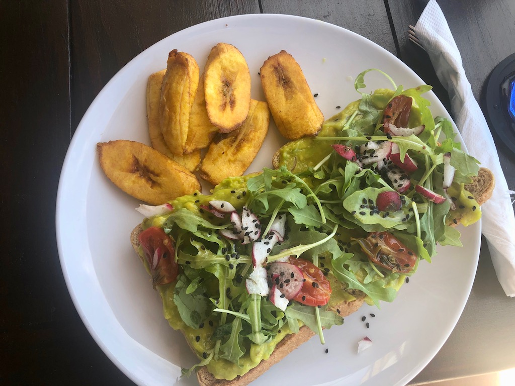 Avocado toast with plantains from surfers cafe